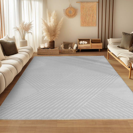Sahara Vloerkleed – Zilver – Diagonaal Lijnenspel – Laagpolig & Modern