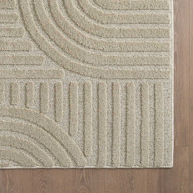 Japandi Art Rond Vloerkleed Beige – Scandinavisch & Japans Design – Laagpolig