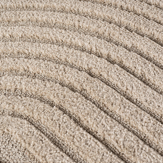 Art Vloerkleed Rond – Japandi – Boogpatroon – Modern & Laagpolig – Beige/Bruin