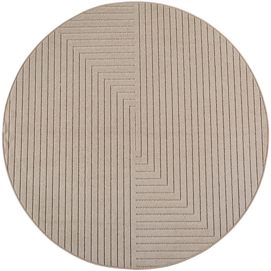 Nova – Vloerkleed Rond Oslo Beige – Binnen En Buiten vloerkleed – Laagpolig – Japandi stijl