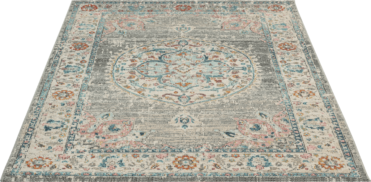 Salsa Vloerkleed – Grijs – Klassiek Medaillon Design – Laagpolig Vloerkleed