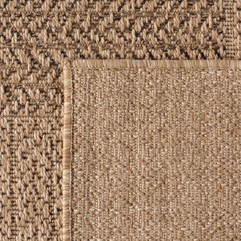 Timber – Geblokt Rond Beige met Sisal-Look – Binnen & Buiten Vloerkleed – Laagpolig