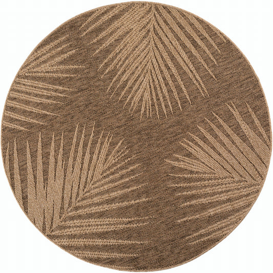 Timber – Bladmotief Rond Beige met Sisal-Look – Binnen & Buiten Vloerkleed – Laagpolig