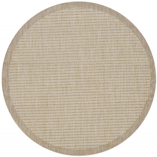 Giza Rond Vloerkleed – Beige met Kader – Laagpolig & Modern – Voor Binnen & Buiten