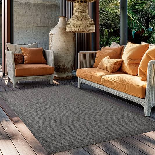 Giza Vloerkleed – Zwart met Kader – Laagpolig & Modern – Voor Binnen & Buiten