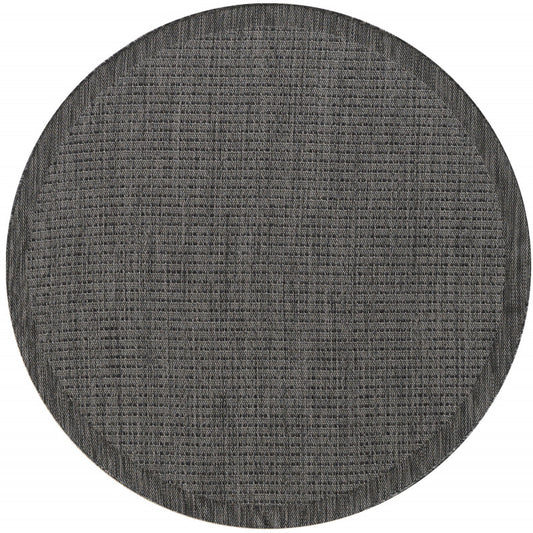 Giza Rond Vloerkleed – Zwart met Kader – Laagpolig & Modern – Voor Binnen & Buiten