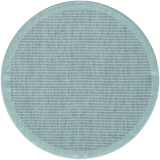 Giza Rond Vloerkleed – Blauw met Kader – Laagpolig & Modern – Voor Binnen & Buiten