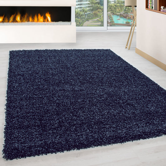 Mila Vloerkleed – Navy – Hoogpolig & Effen