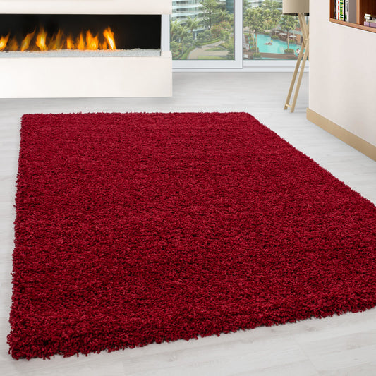 Mila Vloerkleed – Rood – Hoogpolig & Effen
