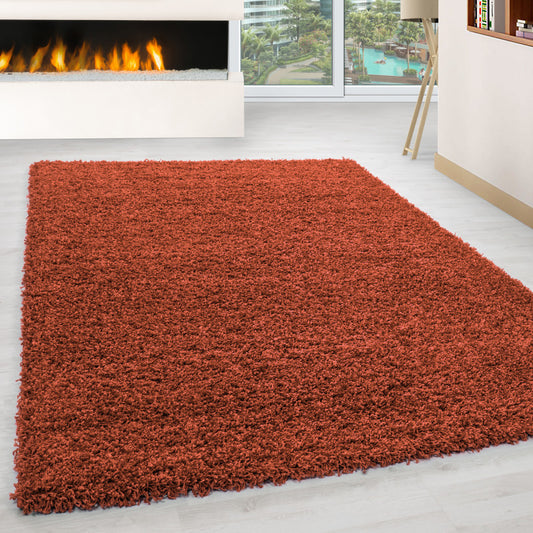 Mila Vloerkleed – Terra/Oranje – Hoogpolig & Effen