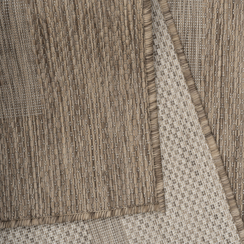 Relax Rond Vloerkleed – Bruin – Laagpolig Kaderdesign – Voor Binnen & Buiten
