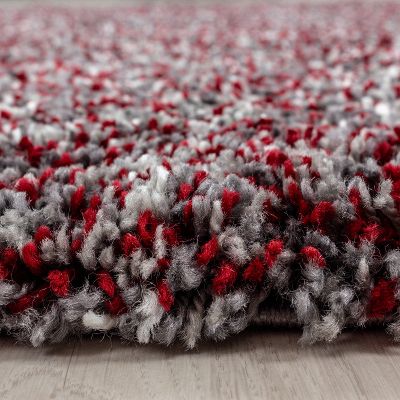 Enjoy Rond Shaggy – Hoogpolig Vloerkleed – 3D-effect – Gemêleerd Rood/Grijs/Wit