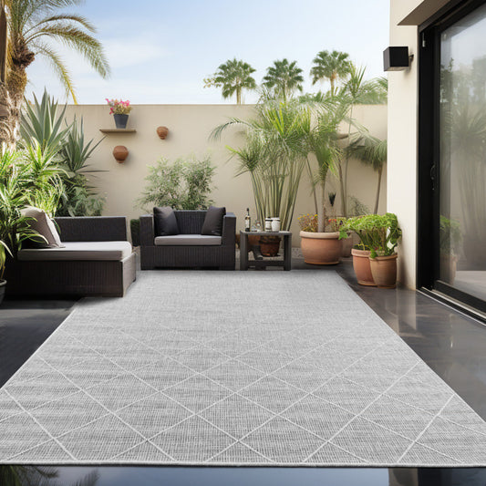 Zagora Vloerkleed – Grijs – Laagpolig & Geruit Design – Voor Binnen & Buiten
