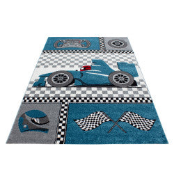 Kids Vloerkleed – Kindervloerkleed – Raceauto blauw – Anti-Allergisch