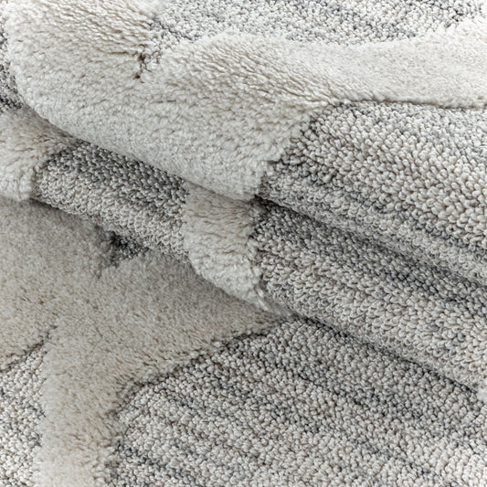 Pisa Rond Vloerkleed – Grijs – Ruit in Ruit Design – Laagpolig & Modern