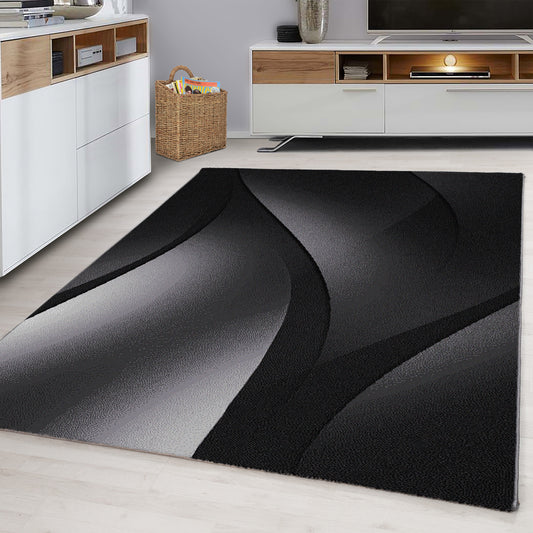 Plus Vloerkleed – Zwart/Antraciet – Golvend 3D Design – Laagpolig