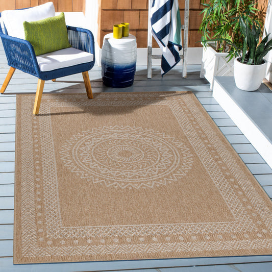 Vloerkleed Dhaka – Lichtbeige/Beige – Laagpolig met Levendig Design – Binnen en Buiten