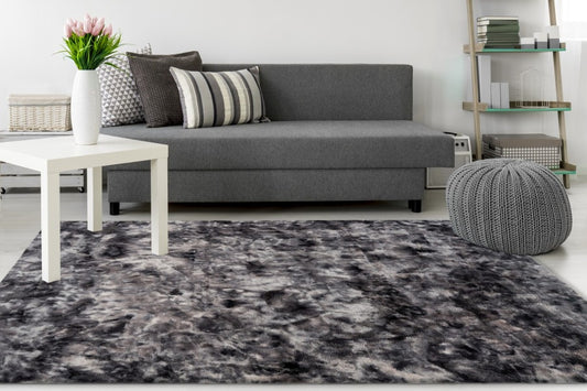 Bolero Vloerkleed – Antraciet – Tie-Dye Design – Fluffy & Hoogpolig