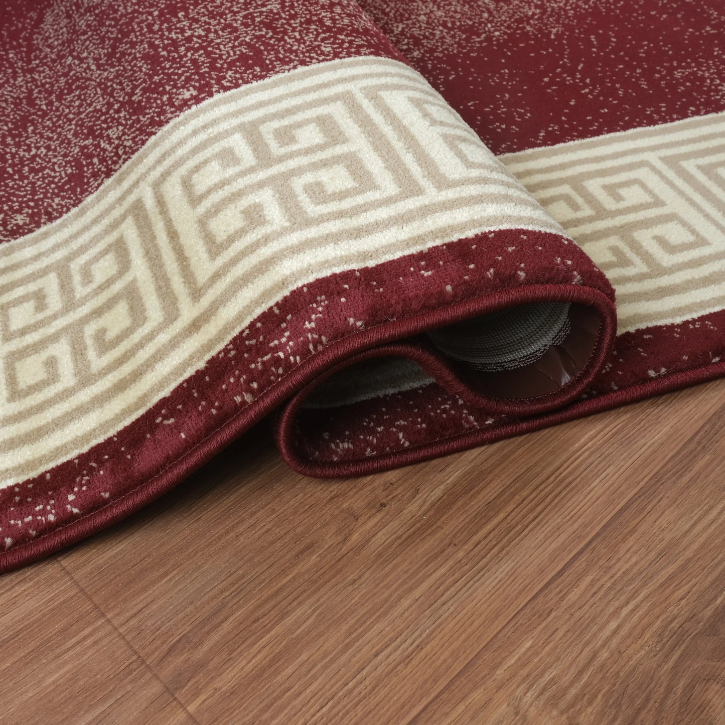 Blanca Vloerkleed – Laagpolig vloerkleed met Griekse rand – Rood/Beige
