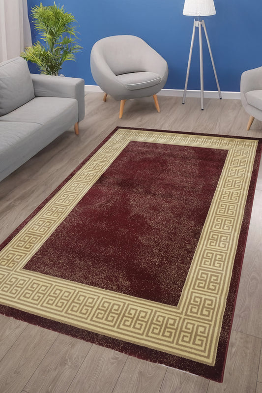 Blanca Vloerkleed – Laagpolig vloerkleed met Griekse rand – Rood/Beige