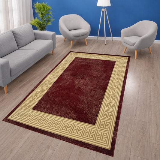 Blanca Vloerkleed – Laagpolig vloerkleed met Griekse rand – Rood/Beige