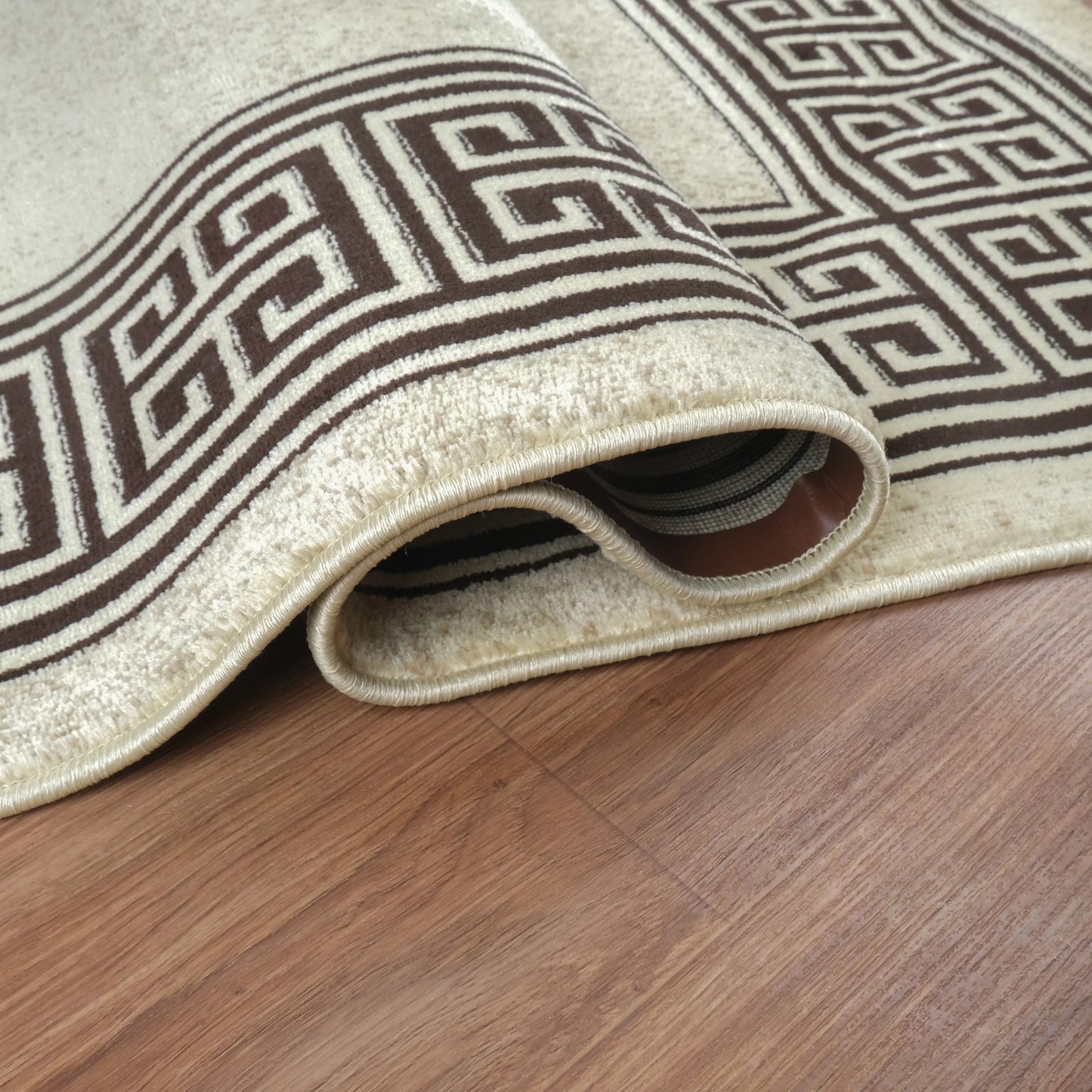 Blanca Vloerkleed – Laagpolig vloerkleed met Griekse rand – Beige/Bruin