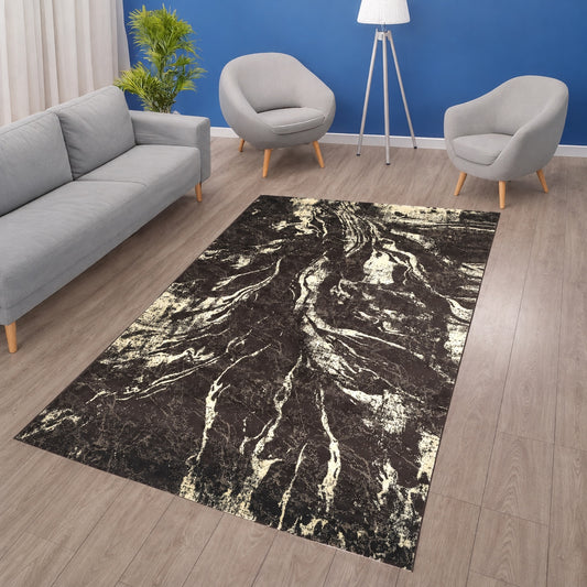 Blanca Vloerkleed – Laagpolig Abstract Marmerlook – Bruin/Beige