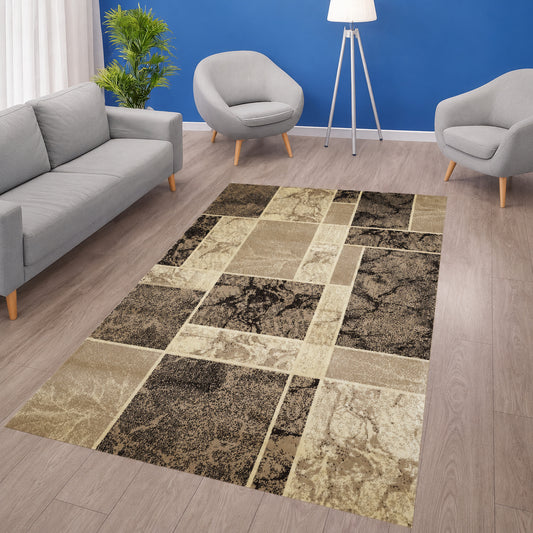 Blanca Vloerkleed – Laagpolig Vloerkleed Blokken Marmer – Beige/Bruin