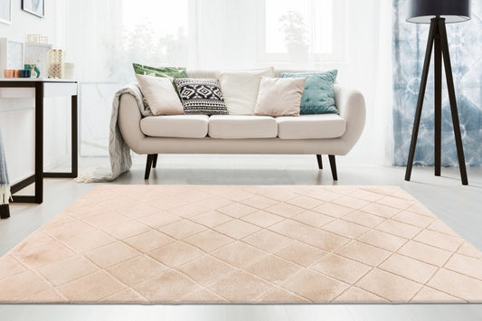 Hoogpolig vloerkleed Impulse – Beige met zacht ruitpatroon en fluwelige glans