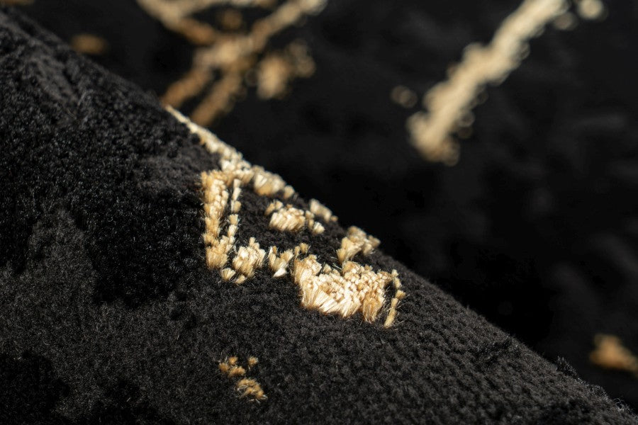 Marmaris Vloerkleed – Zwart/Goud – Marmerlook Design – Modern & Laagpolig