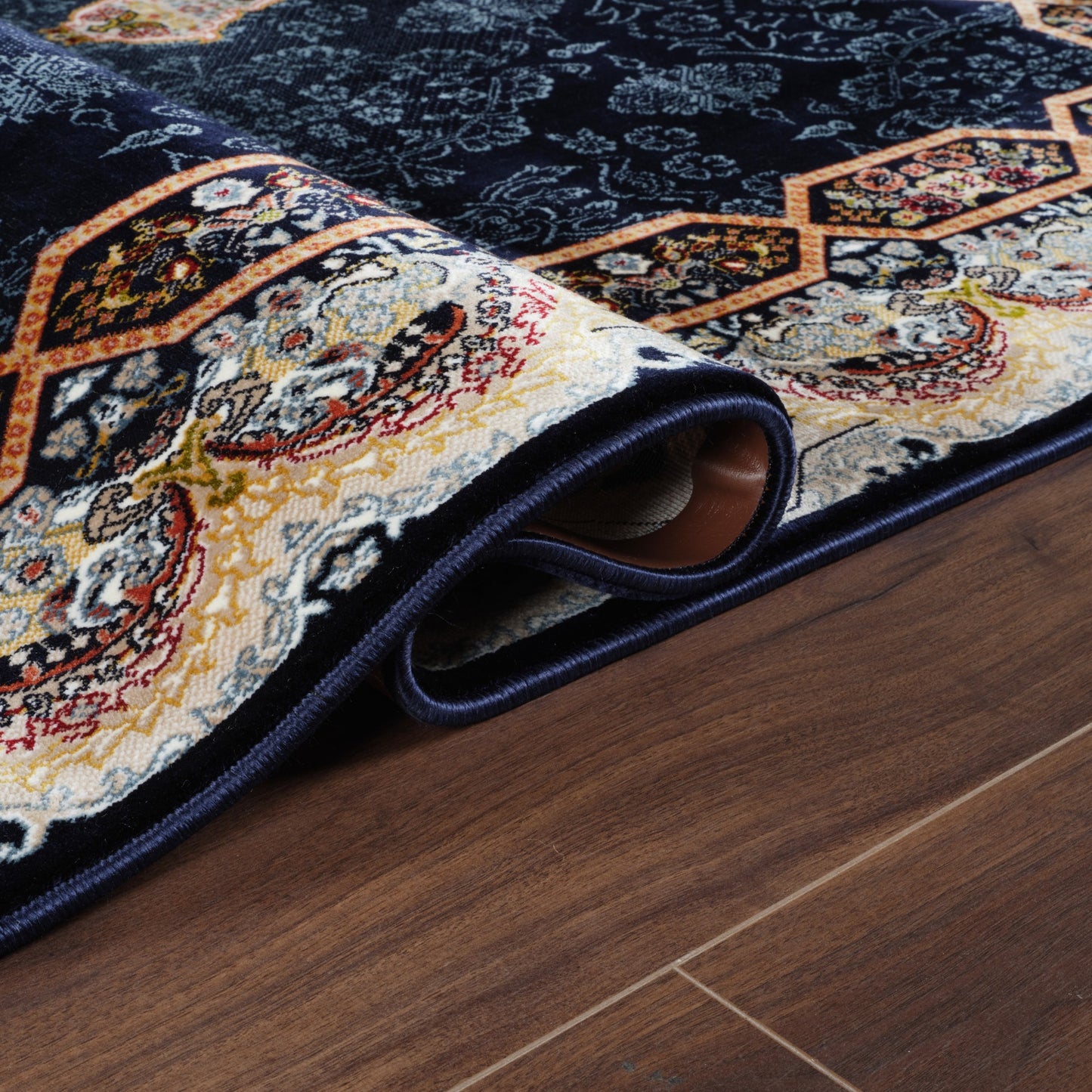 Tabriz Oosters Vloerkleed – Donkerblauw – Klassiek Vintage Met Kader – Laagpolig Tapijt