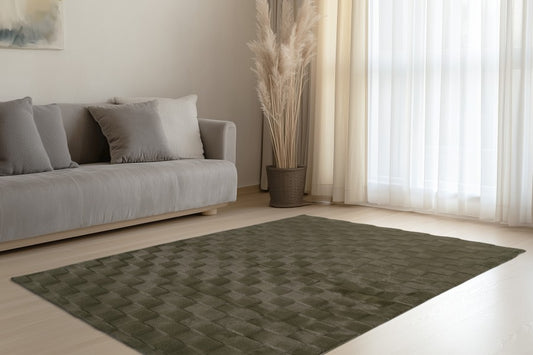Soul Vloerkleed – Donkergroen – Geblokt Design – Zacht Hoogpolig
