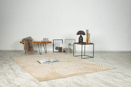 Japandi binnen- en buitenkleed Viva – beige met diamantvormig motief