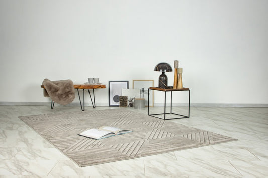 Japandi binnen- en buitenkleed Viva – silver met fijn geometrisch lijnenspel