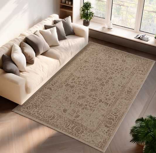 Creation Vloerkleed – Donker Beige – Vintage Oosters Design – Laagpolig Vloerkleed