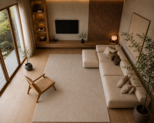 Elio Vloerkleed – Beige – Organisch Cirkeldesign – Laagpolig Vloerkleed