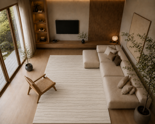 Elio Vloerkleed – Creme – Japandi Lijndesign – Laagpolig Vloerkleed