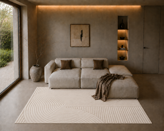 Elio Vloerkleed – Beige – Organisch Boogdesign – Laagpolig Vloerkleed