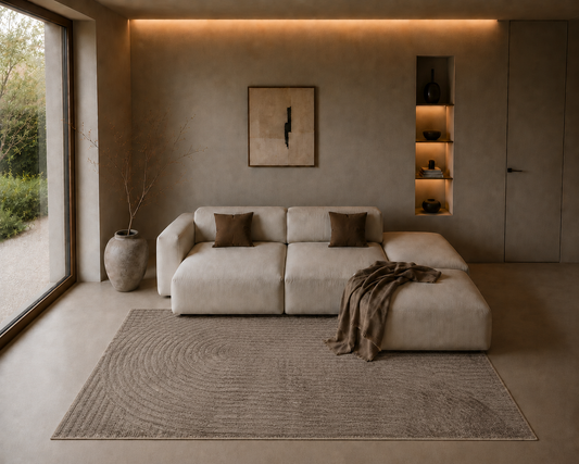 Elio Vloerkleed – Bruin – Organisch Boogdesign – Laagpolig Vloerkleed