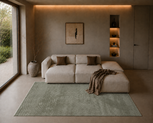 Elio Vloerkleed – Groen – Organisch Boogdesign – Laagpolig Vloerkleed