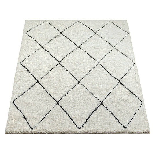 Ideal Shaggy Vloerkleed – Wit Zwart – Berber Ruitpatroon – Hoogpolig Vloerkleed