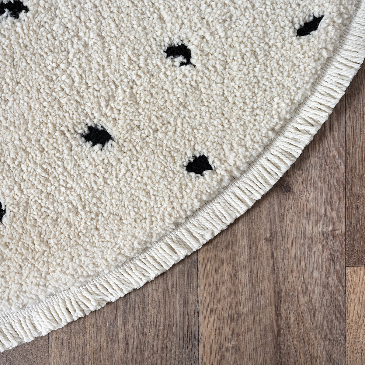 Ideal Shaggy Rond Vloerkleed – Cream – Minimalistisch Spikkel Design – Hoogpolig Vloerkleed