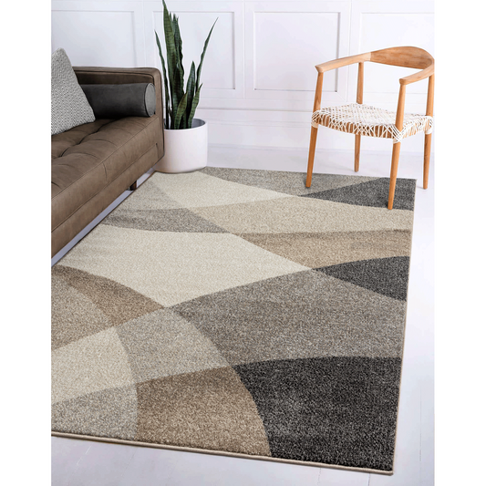 Thales Vloerkleed – Beige – Abstract Geometrisch Design – Laagpolig Vloerkleed