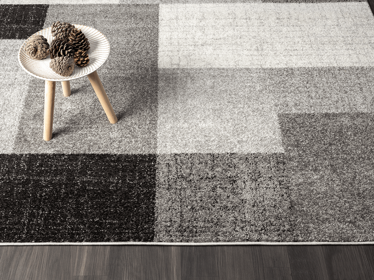 Thales Vloerkleed β Grijs β Modern Blokdesign β Laagpolig Vloerkleed