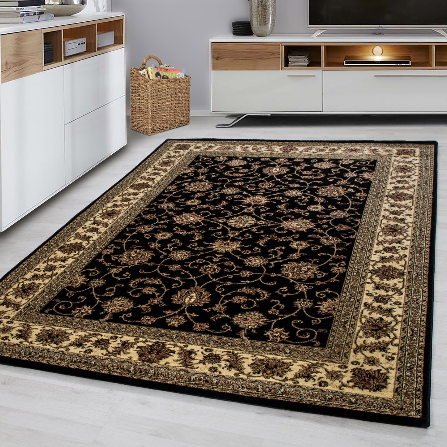 Marrakesh – Klassiek Vloerkleed – Zwart – Laagpolig & Oosters Design