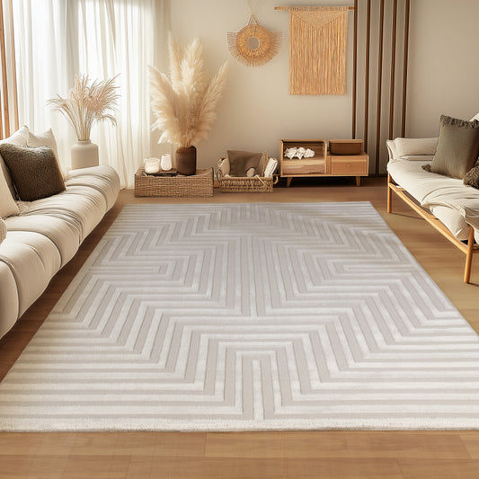 Sahara Vloerkleed – Beige – Laagpolig met Modern Lijnenspel