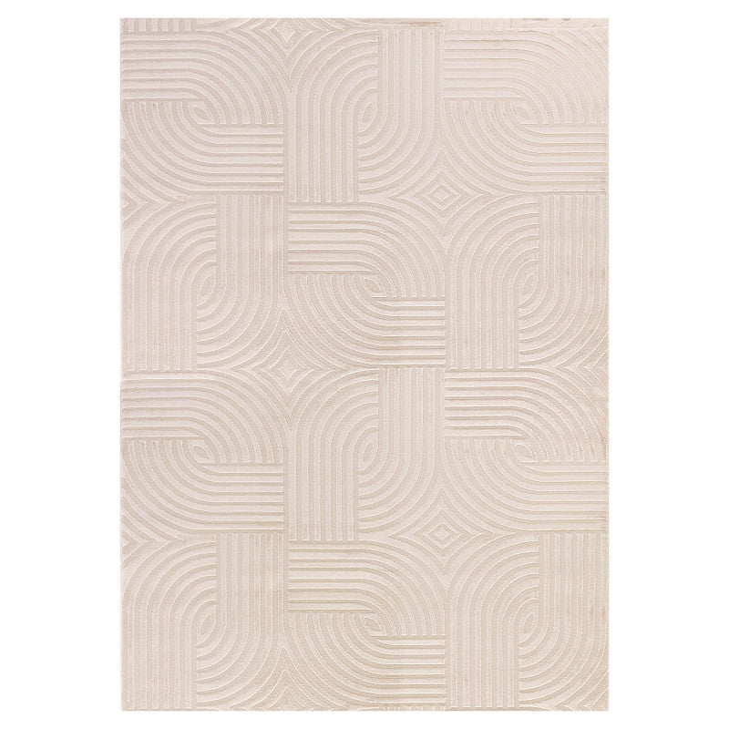 Sahara Vloerkleed – Beige – Rond Rastermotief – Laagpolig & Stijlvol