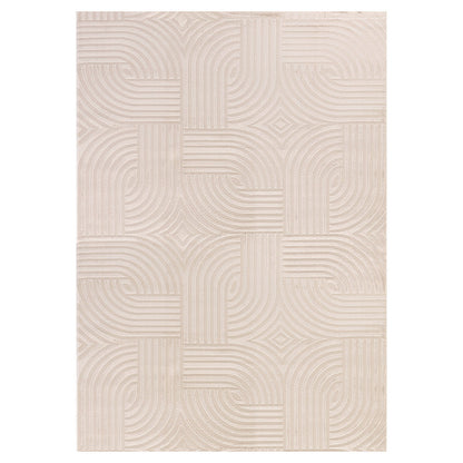 Sahara Vloerkleed – Beige – Rond Rastermotief – Laagpolig & Stijlvol