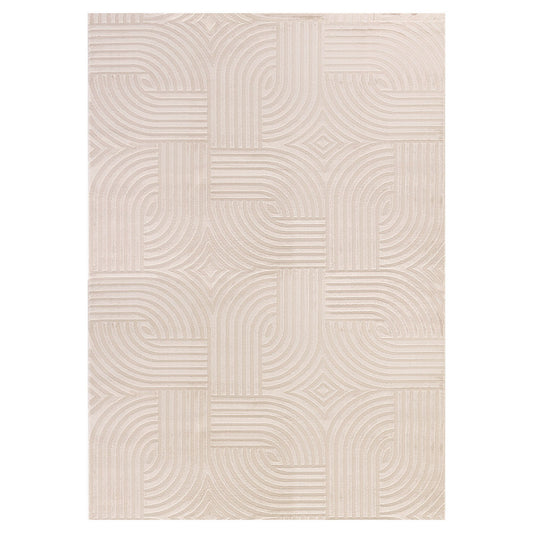Sahara Vloerkleed – Beige – Rond Rastermotief – Laagpolig & Stijlvol