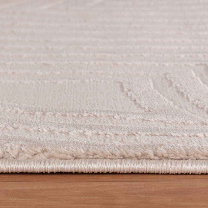Sahara Vloerkleed – Beige – Rond Rastermotief – Laagpolig & Stijlvol